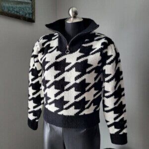 DEX Houndstooth Cropped Mock Neck Sweater Womens Sz Small